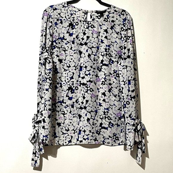 Banana Republic Tops - Banana Republic Outlet size L purple floral long sleeve bow cuff Blouse